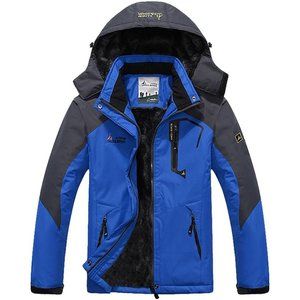 Men's Blue Camo Water Resistant Fleece Windproof Warm Jacket With Multi-Pockets